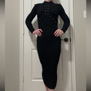 Anthropologie Black Ribbed Grommet Midi Dress – NWT – XS